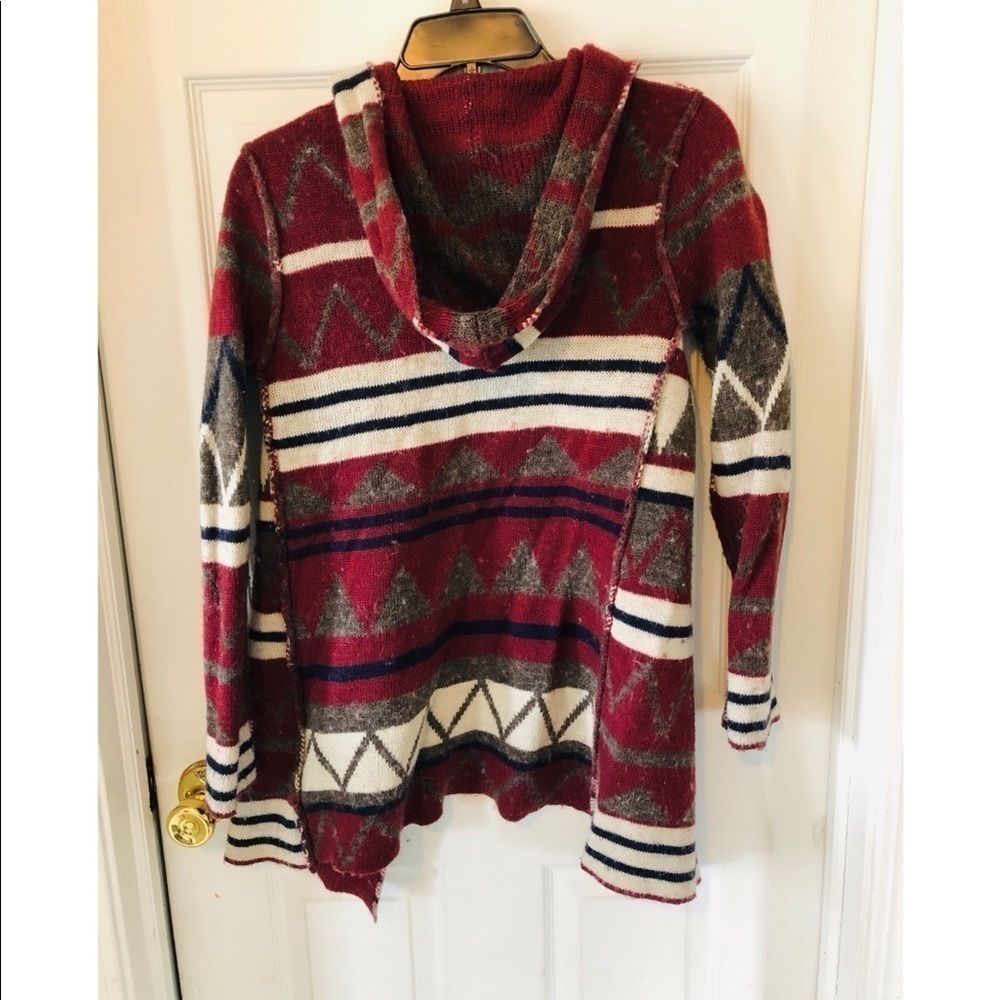 ELAN burgundy Western Aztec wool blend hooded cardigan sweater size small - Picture 2 of 6